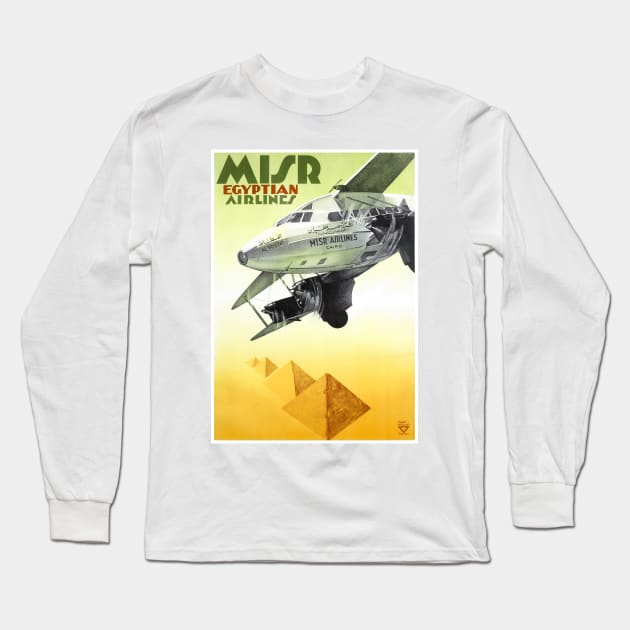 Vintage Travel Poster Egypt MISR Egyptian Airlines Long Sleeve T-Shirt by vintagetreasure